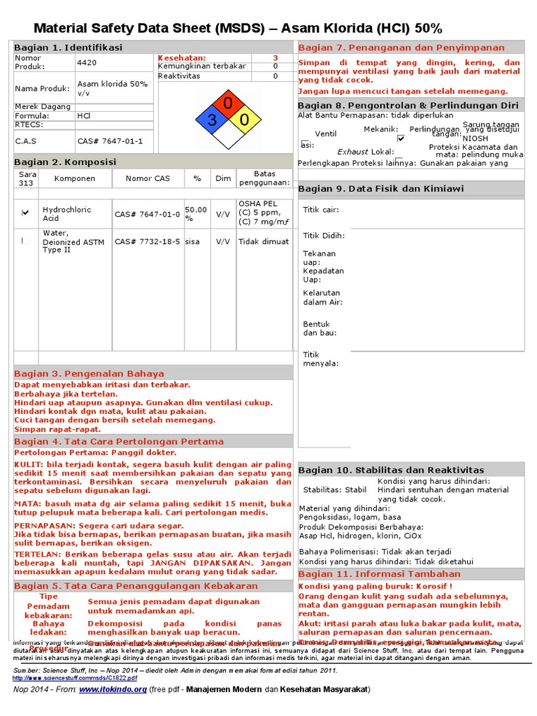 MSDS - Asam Klorida (HCL) - Dikonversi | PDF