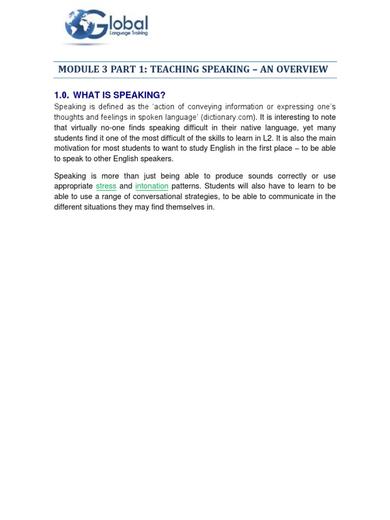 Overview of Teaching Speaking Skills | PDF | Language Arts & Discipline ...