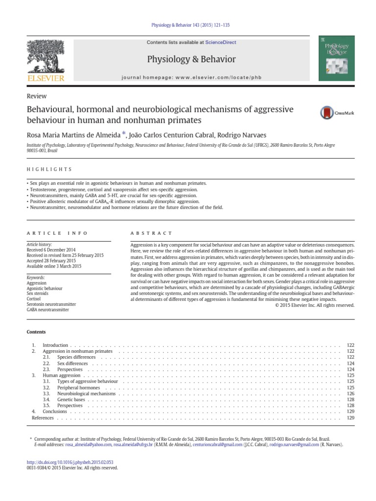 2015.behavioural Hormonal and Neurobiological Mechanisms of Aggressive ...