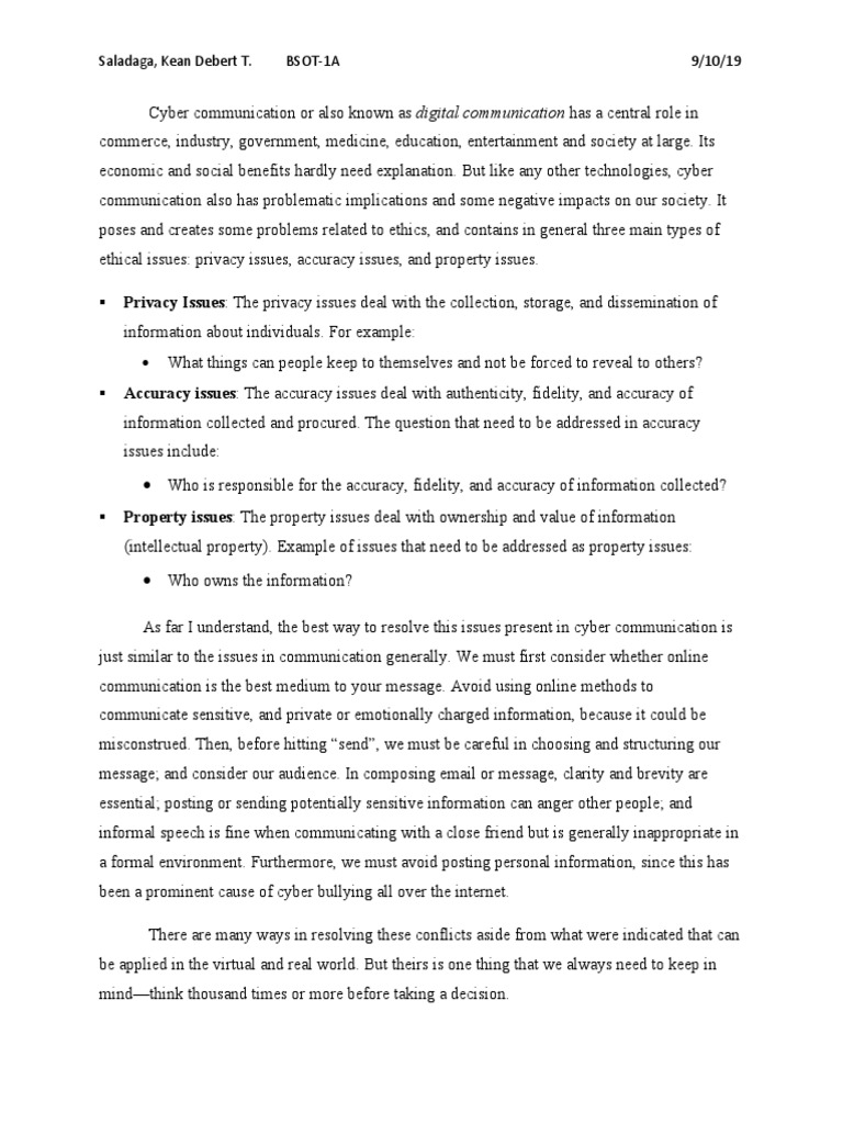 Ethical Issues in Cyber Communication | PDF | Privacy | Information