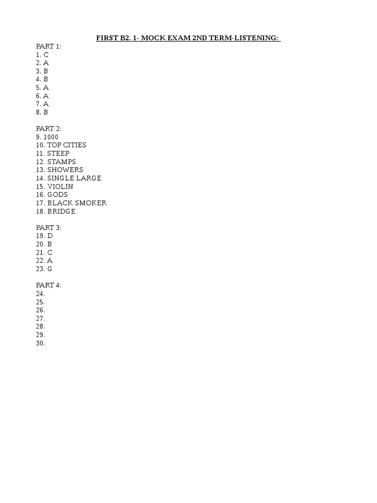 B2.1 Mock Exam Listening Answers | PDF