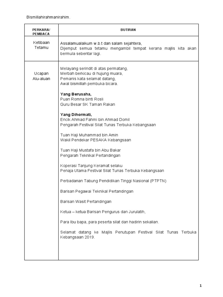 Penutupan Festival Silat Tunas 2019 | PDF | Memasak, Makanan, & Anggur
