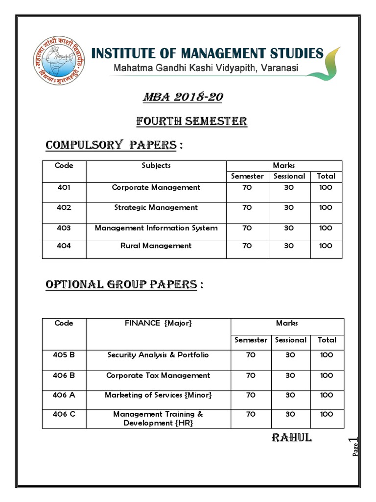 MBA 4th Semester Syllabus Overview | PDF | Strategic Management | Marketing