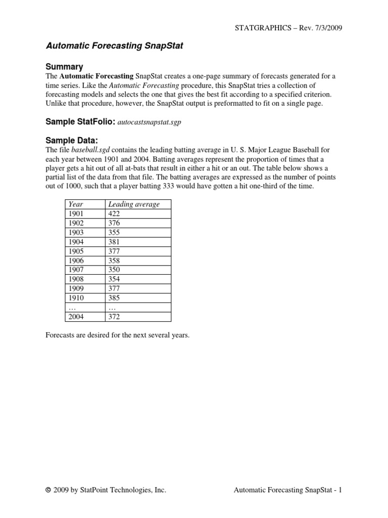 Automatic Forecasting SnapStat Guide | PDF | Akaike Information ...