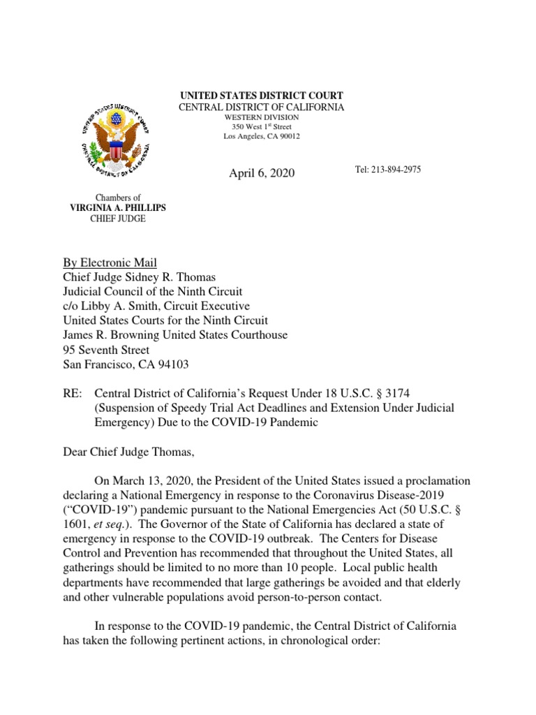 COVID-19 Impact on Central District Court | PDF | Continuance | Grand Jury