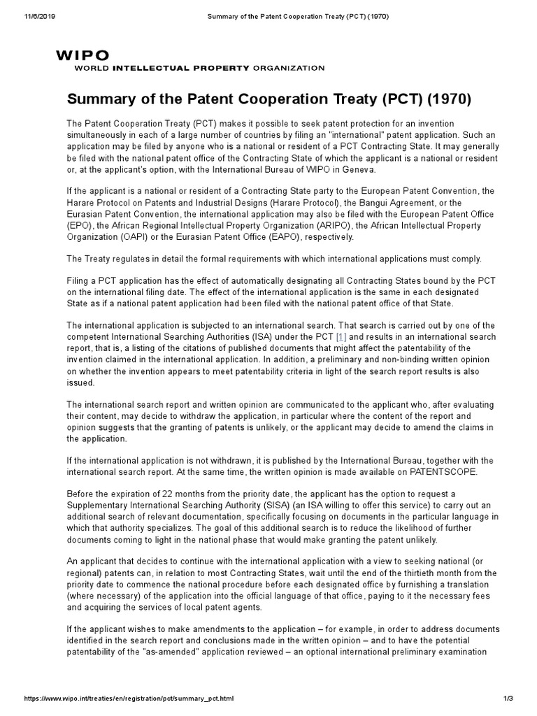 Summary of the PCT (Patent Cooperation Treaty) | PDF | Patent ...
