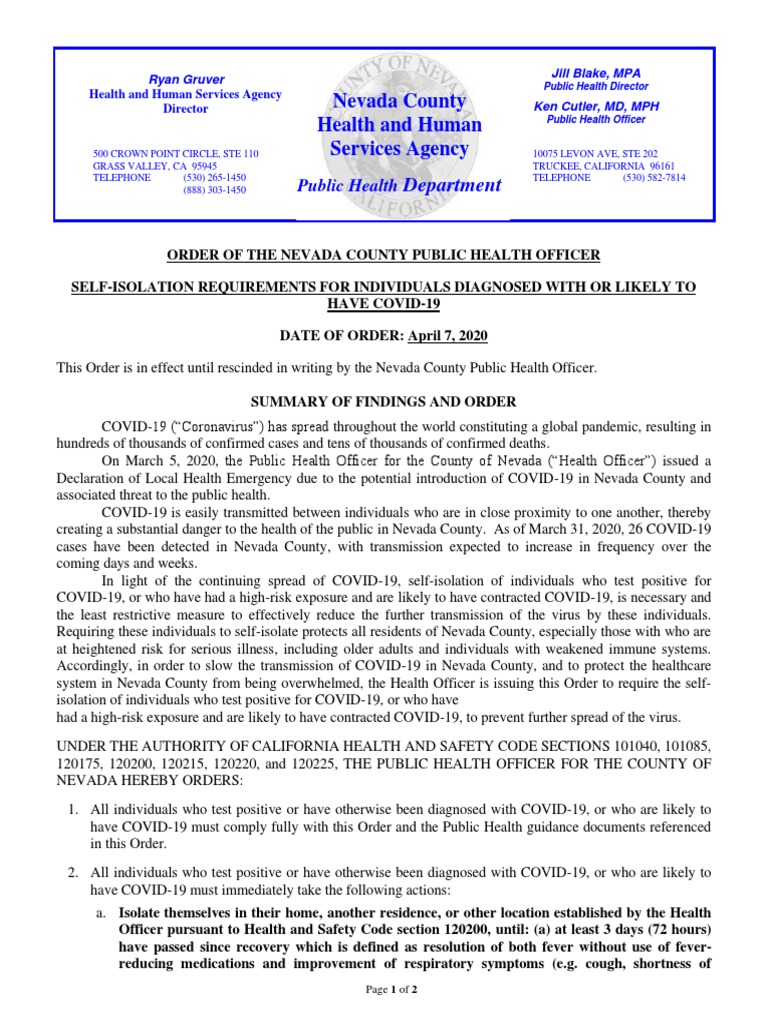 April 7 2020 Isolation Order COVID 19 PDF Health Sciences Public