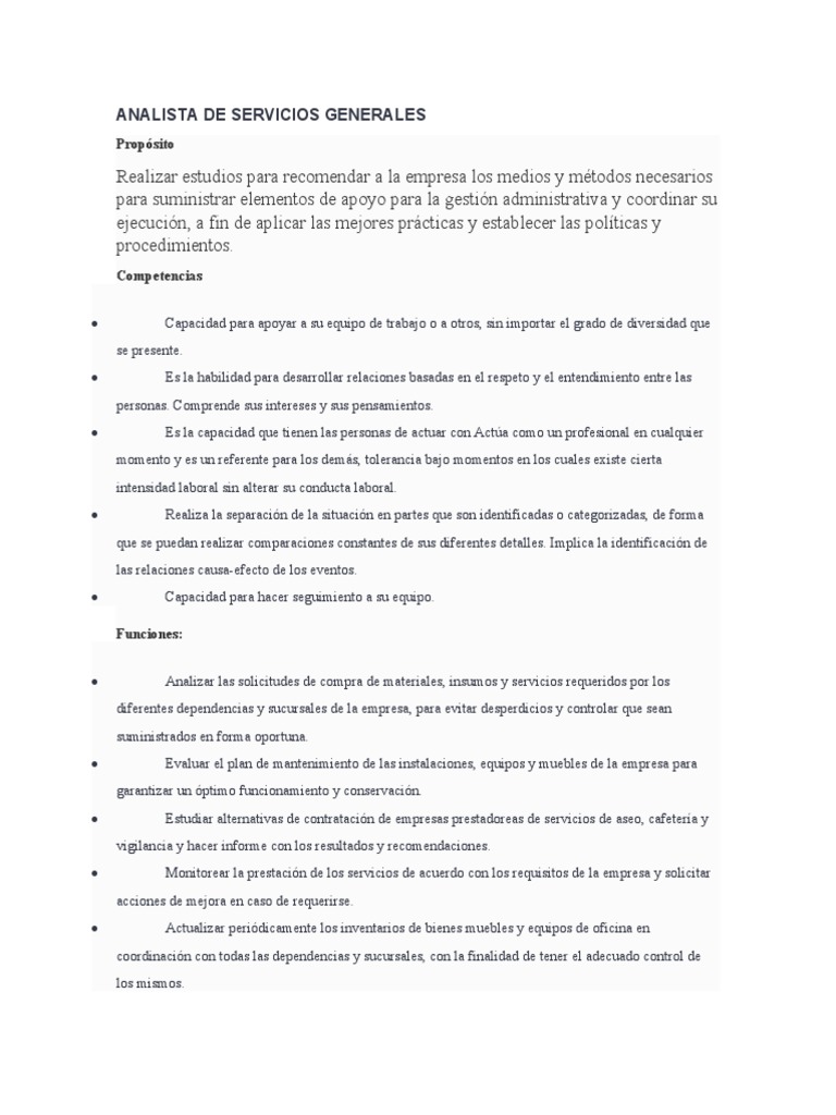 Funciones del Analista de Servicios Generales | PDF | Business | Science