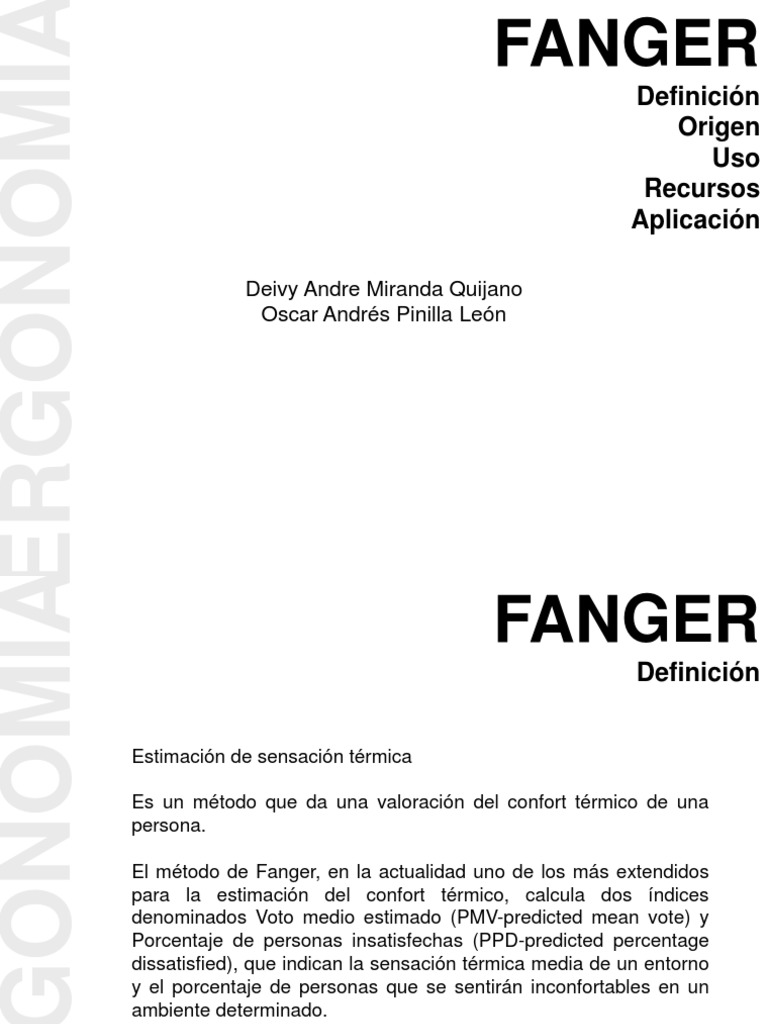 Método Fanger en Ergonomía Térmica | PDF | Temperatura | Física ...