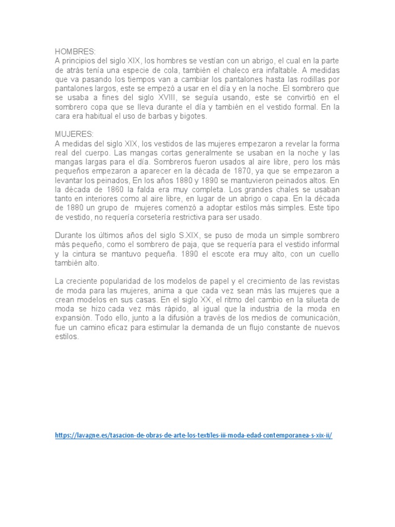 Moda y vestimenta en el siglo XIX | PDF