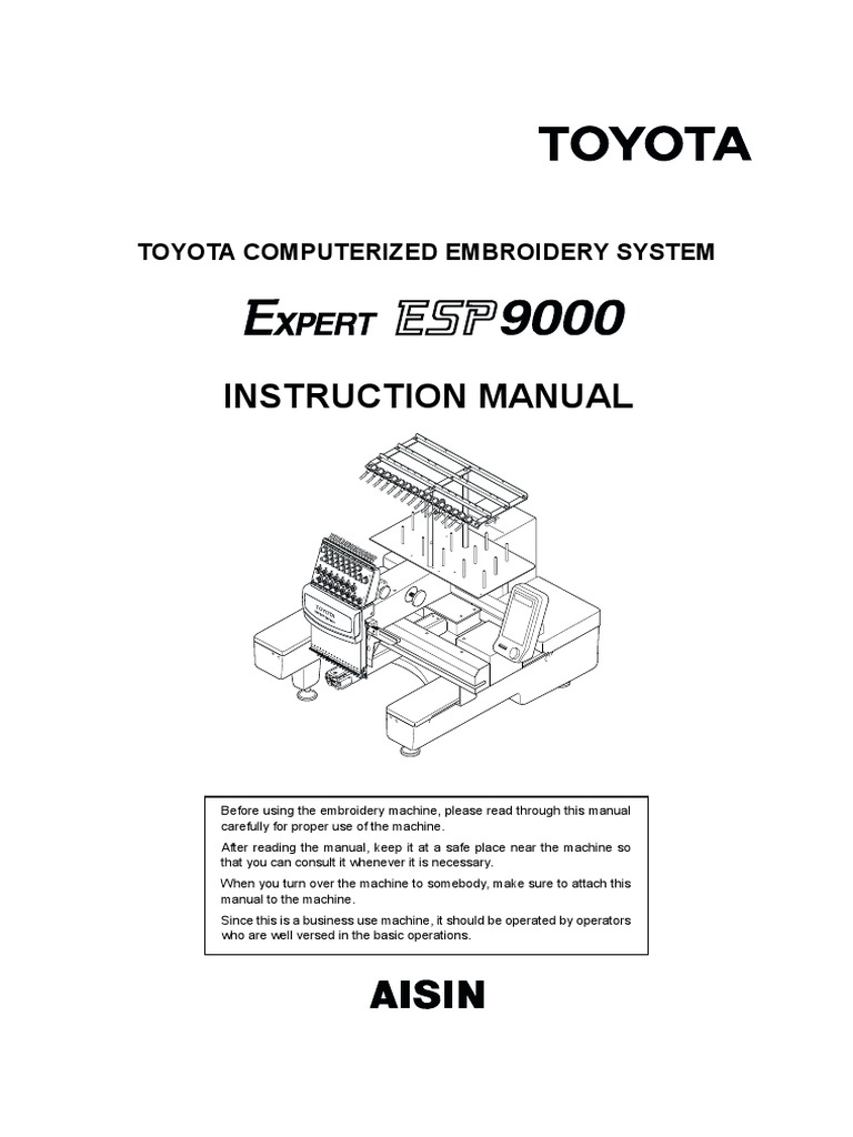 Toyota Computerized Embroidery System Instruction Manual A