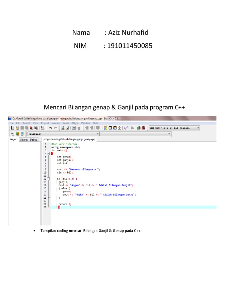 Algoritma C++ Bilangan Ganjil Genap | PDF
