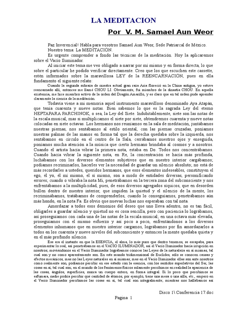 La Meditacion: Por V. M. Samael Aun Weor | PDF | Meditación | Dialéctico