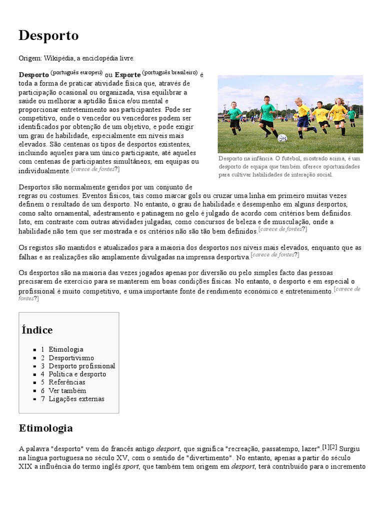 Desporto - Wikipédia, A Enciclopédia Livre PDF, PDF, Esportes