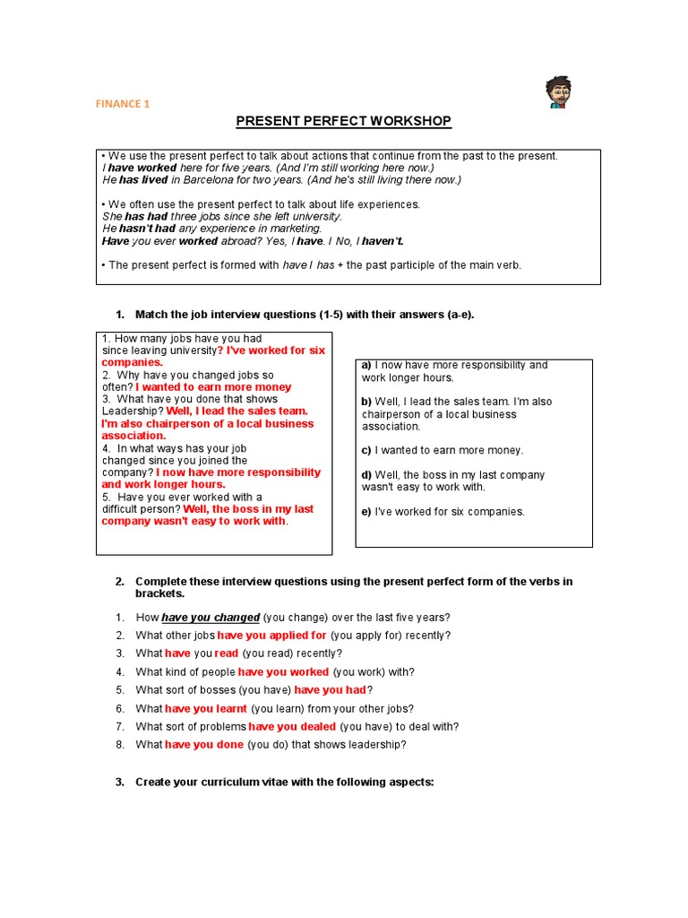 Present Perfect Job Interview Guide | PDF | Business