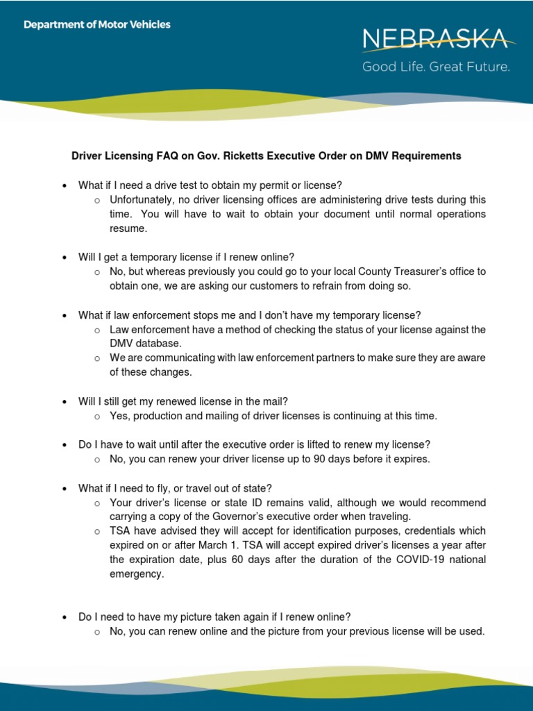 Guidance on Driver Licensing Requirements and Procedures During