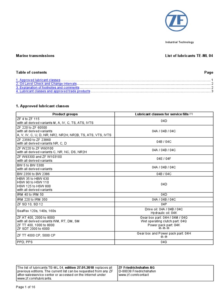 Marine Transmissions List of Lubricants TEML 04 PDF Motor Oil