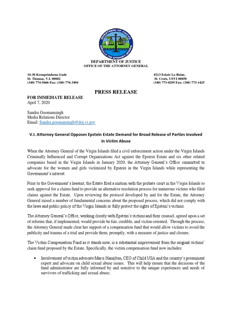 Virgin Islands Attorney General Letter PDF United States Virgin