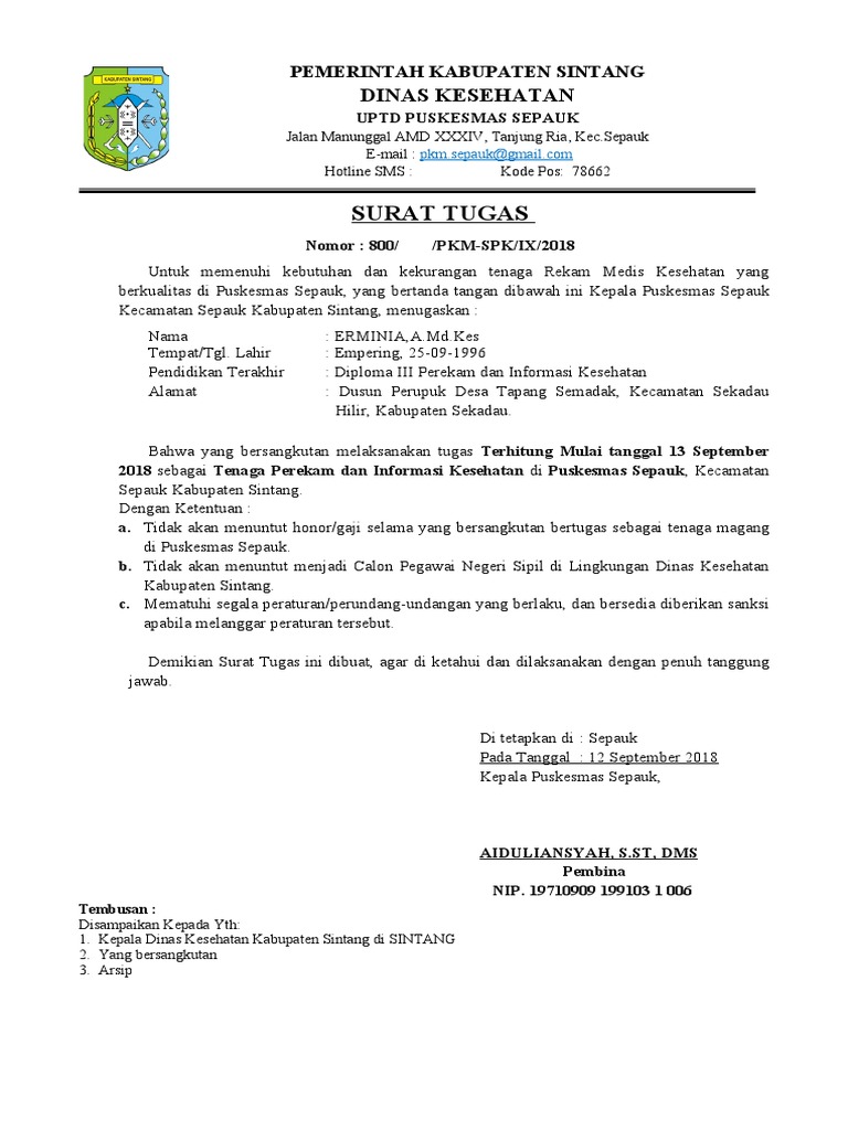 Permohonan Rekomendasi Tenaga Rekam Medis Magang