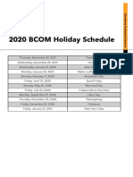 2020 BCOM Holiday Schedule