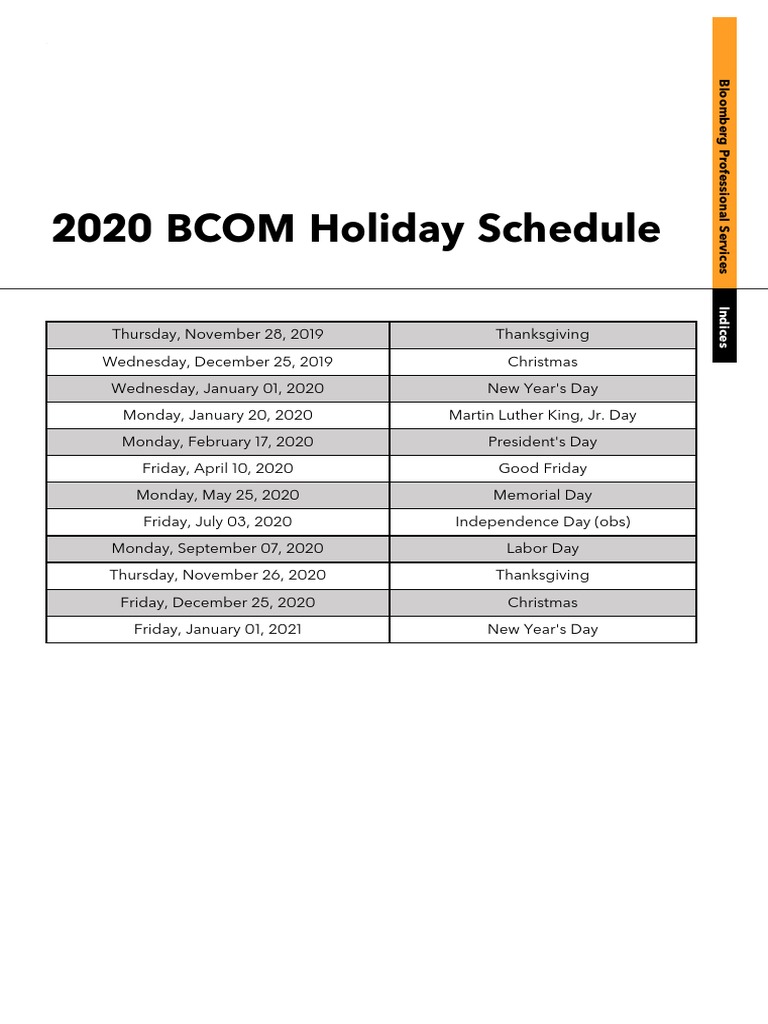 2020 BCOM Holiday Schedule | PDF | Bloomberg L.P. | Common Law