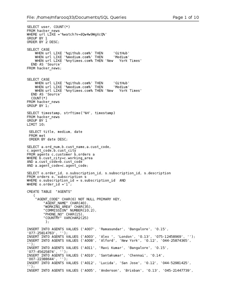 SQL Queries | PDF | Data Management | Data Management Software