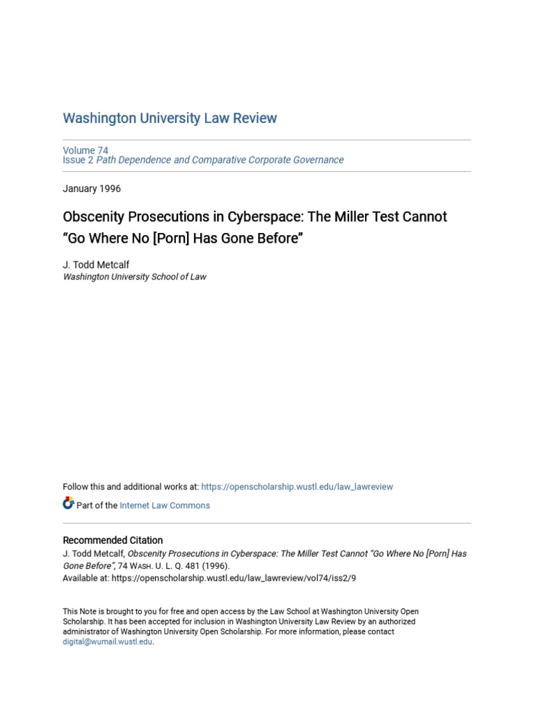 Obscenity Prosecutions in Cyberspace The Miller Test Cannot Go PDF ...