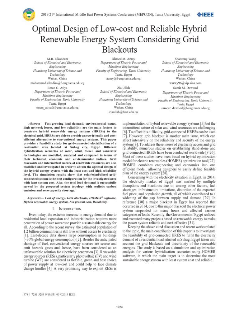 Optimal Design of Low-Cost and Reliable Hybrid Renewable Energy System ...