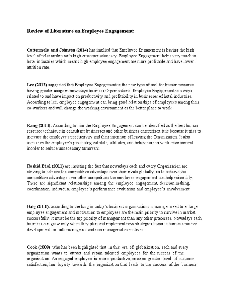 Review of Literature On Employee Engagement | PDF | Employee Retention ...