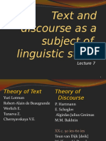 Text and Discourse As A Subject of Linguistic Study