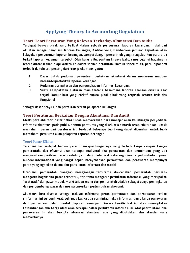 Applying Theory To Accounting Regulation Pdf