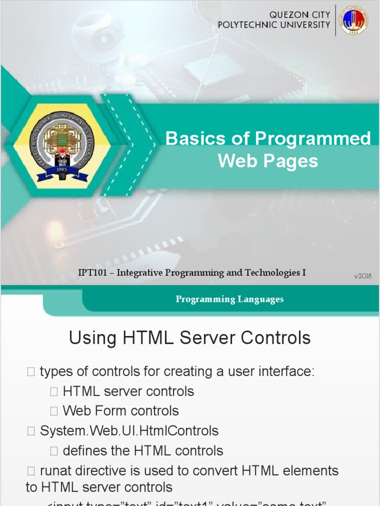 Basics of programmed web pages ipt101 integrative programming and
