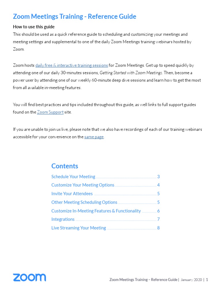 Zoom Meetings Training Reference Guide PDF | PDF | Web Conferencing ...