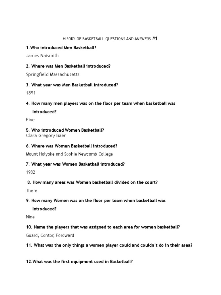 James Naismith: Hisory of Basketball Questions and Answers | PDF