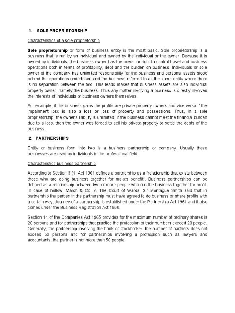 Sole Proprietorship PDF Joint Stock Company Partnership