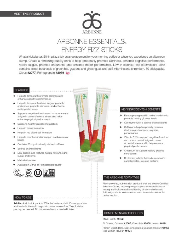 Arbonne Essentials Energy Fizz Sticks Meet The Product PDF