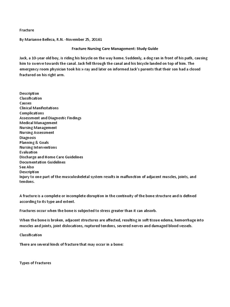 Fracture Nursing Care Management: Study Guide | PDF | Pain | Bone
