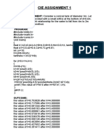 Cie Assignment 1: PROBLEM STATEMENT: Consider A Conical Tank of Diameter 3m. Let