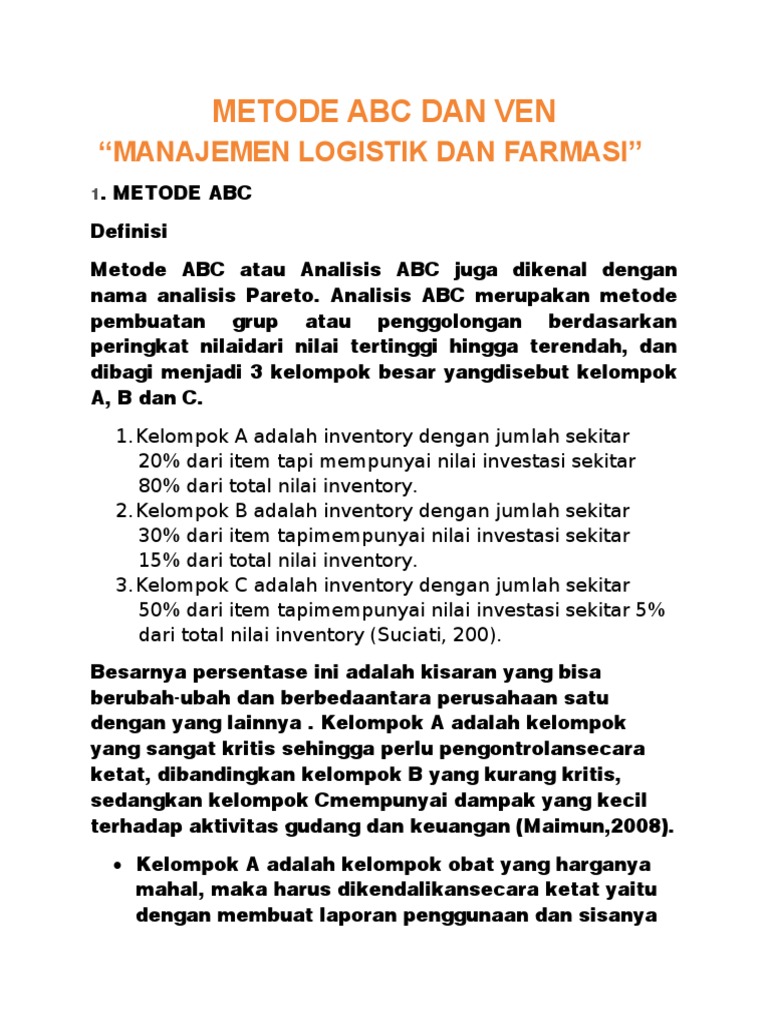 Metode ABC dan VEN dalam Farmasi | PDF | Kesehatan Holistik