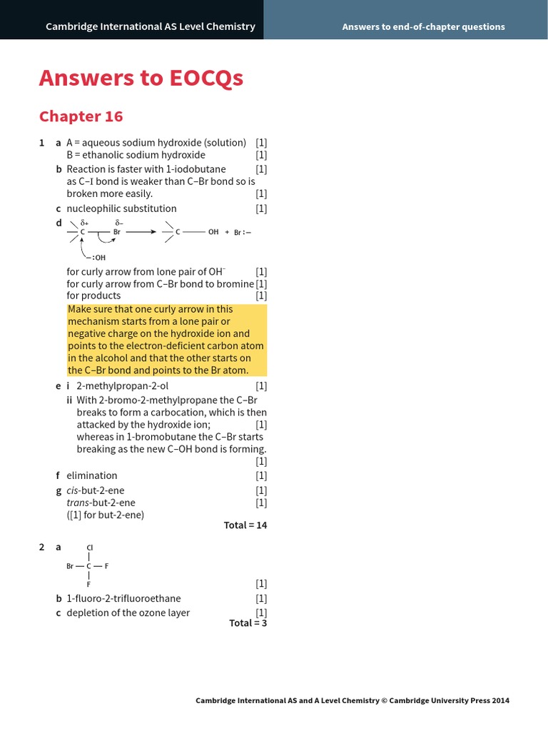 Answers To Eocqs: Cambridge International As Level Chemistry | PDF