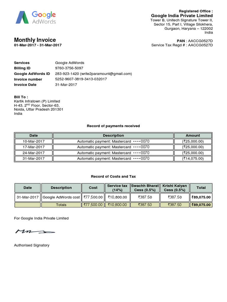 Google Bill - March | PDF | Public Finance | Government Of India