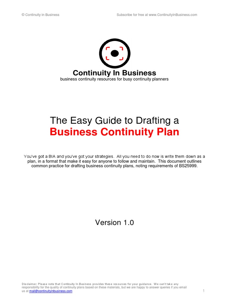 Easy Guide To Drafting A Business Continuity Plan v3.0 | PDF | Disaster ...