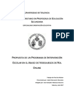 Propuesta de Un Programa de Intervención Escolar en El Abuso de Videojuegos de Rol Online