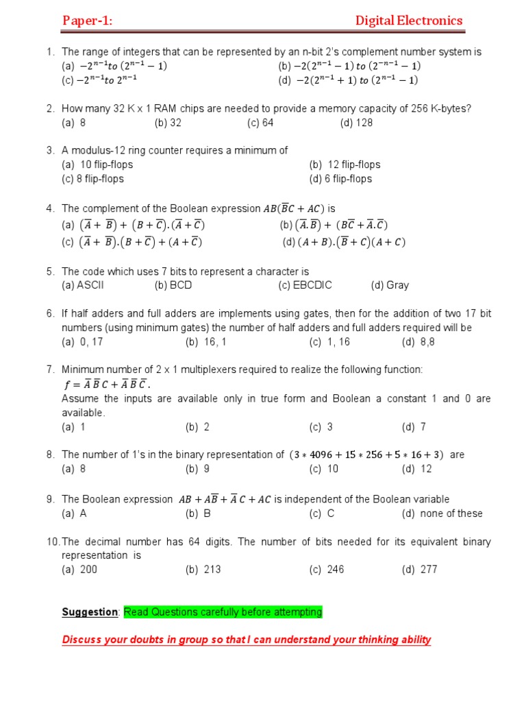 Digital Electronics Questions