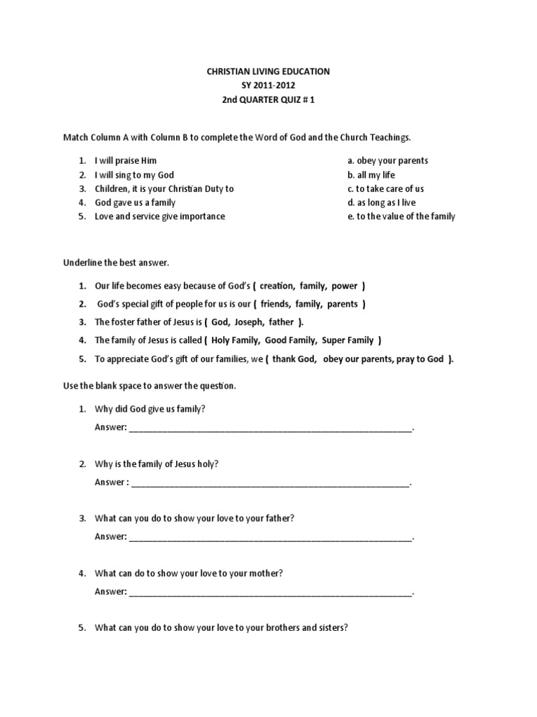 2011-2012 - 2ndquarter - CHRISTIAN LIVING EDUCATION | PDF | Biblical ...