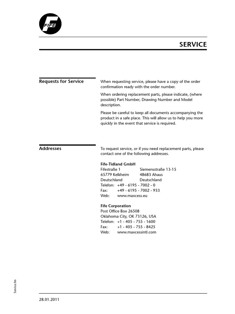 Service Request and Parts Information | PDF