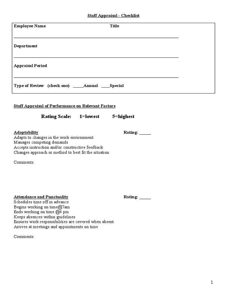 Staff Performance Appraisal Checklist | PDF | Performance Appraisal | Goal