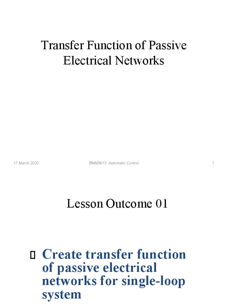 Transfer Functions in Electrical Networks | PDF | Electrical Network ...
