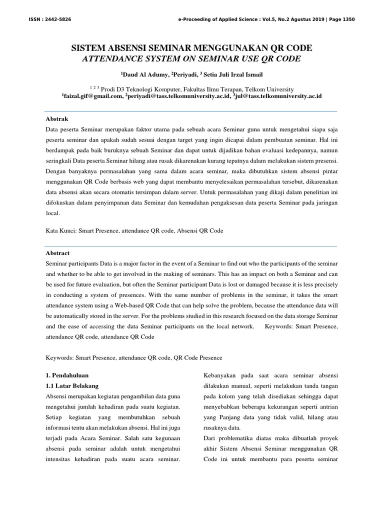 Sistem Absensi Seminar QR Code | PDF | Komputer