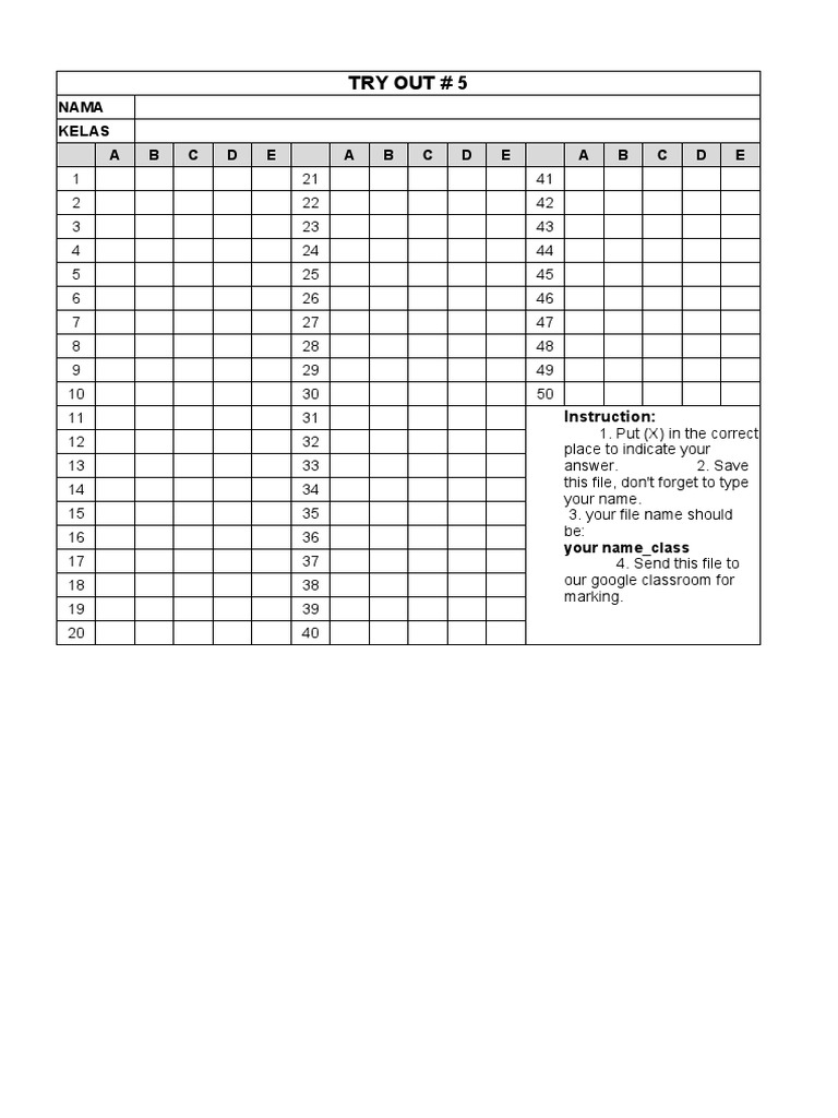 Student Answer Sheet Template | PDF